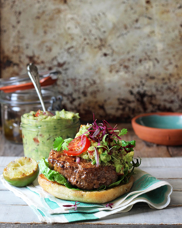 beef burger with guacamole